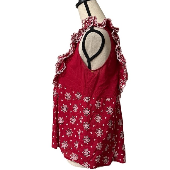 BYTIMO Fleur Anglaise Ruffled Cotton Top Red Sz. Small - Picture 12 of 15